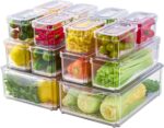 JollyPack 14 Pack Fridge Organizers, Refrigerator Organizer Bins with Lids, BPA Free Stackable Fruit Storage Containers for Fridge, Vegetables, Food and Drinks - Image 2