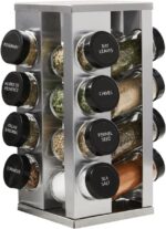 Kamenstein 16 Jar Heritage Revolving Countertop Spice Rack Organizer with Spices Included, FREE Spice Refills for 5 years, Brushed Stainless Steel with Black Caps - Image 2