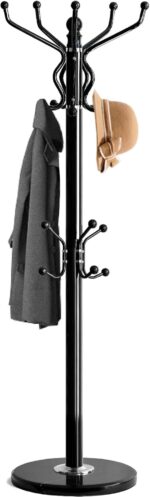 Kertnic Freestanding Coat Rack with 18 Hooks & Marble Base - Heavy Duty Metal Hall Tree Stand for Entryway, Hats, Coats, Bags Rack- Modern Hanger Organizer for Home, Office, Dorm (18 hooks -Black) - Image 2