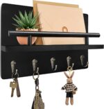 Key Holder Wall Mount, Decorative Key Rack with Shelf & 5 Sturdy Hooks, Rustic Key Hooks for Wall for Mail Organizer Hanging Dog Leash, Glasses, Wooden Key Hanger with Mounting Hardware - Image 2