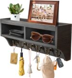 Key Holder Wall Mount - Mail Organizer Wall Mount with 6 Key Hooks and Storage Box for Sunglasses Storage and Dog Leash Holder Home Decor Rack Apartment Farmhouse Shelf Entryway Organizer (Black) - Image 2