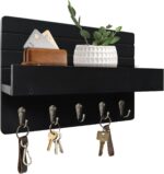 Key Holder Wall Mount, Rustic Key Hooks for Wall with Shelf for Mail Organizer, Entryway Decorative Key Rack with 5 Sturdy Hooks for Hanging Keys, Dog Leash, Sunglasses Wooden Key Hanger - Image 2