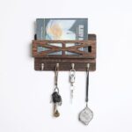 Key Holder for Wall, Key Hooks for Wall with Mail Organizer, Wooden Key Rack Organizer with 4 Hooks, Key Holder Wall Mount for Bags, Coats, Umbrella, Dog Leash, Sunglasses, Brown - Image 2