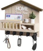 Key and Mail Holder for Wall, Wall Key Holder with Shelf, Home Key Holder for Wall, Wood Key Holder Wall Mount, Mail Organizer Wall Mounted, Entryway & Front Door Key Holder with 5 Hooks(White) - Image 2