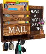 Key and Mail Holder for Wall with 2 Double Key Hooks with Black Board Floating Shelf Rustic Wood Decorative Hanger for Entryway, Storage, Living Room, Hallway, Kitchen (Dark Brown) - Image 2