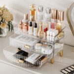 LAMU Makeup Organizer With 2 Drawers, Bathroom Storage With Four Non-Slip Feet And Dust-Proof, Simple And Stylish For Desktop, Vanity, Bathroom Countertops, Clear - Image 2