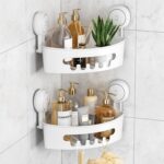 LEVERLOC Corner Shower Caddy Suction Cup, shower shelves suction cup, 2 Pack Basket Powerful Bathroom, Waterproof & Oil-proof Organizer for Kitchen, No-Drilling Removable - Image 2