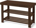 Leaf & Grain Bamboo Shoe Rack - Shoe Storage Bench for Front Door Entrance – Entryway Bench with Shoe Shelf, Shoe Storage Organizer, Wooden Shoe Rack, Durable Shoe Bench for Home (Walnut) - Image 2