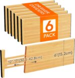 Lifewit 6 Pack 6" Deep Bamboo Drawer Dividers, 13-16.5" Expandable Drawer Organisers for Clothes, Adjustable Dresser Drawer Divider, Clothing Drawers Separators for Dresser, Bedroom, Bathroom, Office - Image 2