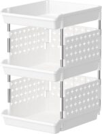 Lifewit Plastic Stackable Storage Baskets, 3 Tier Stacking Bins 13.8"D x 11.8"W x 21.3"H, Large Capacity Multi-Functional Containers Shelves for Pantry, Playroom, Kitchen and Bedroom, 1 Pack, White - Image 2