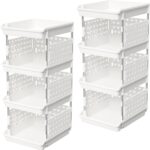 Lifewit Plastic Stackable Storage Baskets, 4 Tier Stacking Bins 13.8"D x 11.8"W x 28.3"H, Large Capacity Multi-Functional Containers Shelves for Pantry, Playroom, Kitchen and Bedroom, 2 Pack, White - Image 2