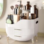 Makeup Organizer for Vanity, Large Capacity Skincare Cosmetic Organizer Countertop with 2 Drawers, Cosmetic Display Cases Makeup Storage Box for Bedroom, Bathroom, Ideal Gifts for Women(White) - Image 2