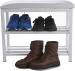 Mind Reader Shoe Bench, Shoe Organizer, Shoe Rack, Padded Bench, Storage, Entryway, Metal, 23.5" L x 11.8" W x 19.88" H, White - Image 2