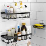 Moforoco 3-Pack Shower Caddy Basket Shelf with Soap Holder, No Drilling Traceless Adhesive Shower Wall Shelves, Rustproof Black Bathroom Shower Storage Organizer - Image 2