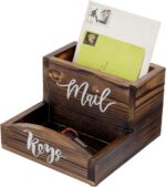 MyGift Rustic Burnt Solid Wood Mail Holder and Key Organizer, Entryway Storage Tray or Office Desktop Organizing Bin with White Cursive Lettering Labels - Image 2