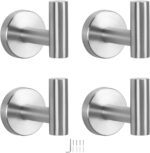 NearMoon Bath Towel Hooks- SUS 304 Stainless Steel Robe Hook Holder, Heavy Duty Coat Hook for Bathroom Livingroom Hotel Kitchen Garage, Wall Mounted- 4 Pack (Brushed Nickel) - Image 2