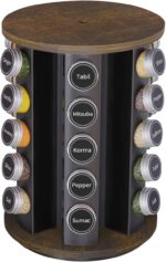 New England Stories Revolving Spice Rack Set with 30 Spice Jars, Kitchen Spice Tower Organizer for Countertop or Cabinet - Carousel Storage Includes 386 Spice Labels, Wood, SR-WR-30 - Image 2