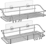 Nieifi Shower Caddy Shelf Storage Rack Adhesive Without Drilling Stainless Steel with Hooks for Washroom, Lavatory, Restroom, Toilet, Bathroom, Kitchen - 2 Pack - Image 2