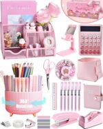Pink Desk Organizers and Accessories With Mesh Desk Organizer and 360°Rotating Pen Holder and a Lot of Office Pink Office Supplies Beautifully Presented in a Gift Box Christmas Gifts - Image 2