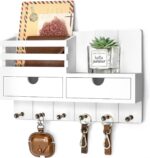Rebee Vision Decorative Key Holder Wall Mount for Home Decor - Mail Holder with 2 Drawer Organizer and 6 Key Hooks - Home Organization for Aesthetic Room Decor (White) - Image 2