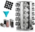 Revolving Spice Rack with 20 Jars, Rotating Spice Rack Organizer with Labels, Polished Stainless Steel with Black Caps, Stainless Steel Spice Carousel for Kitchen Countertop, Cabinet - Image 2