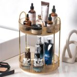 Rotating Makeup Organizer Countertop 2 Tier Lazy Susan Trays Clear Skincare Perfume Storage for Bathroom Counter Vanity, Amber Gold - Image 2