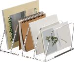 SANRUI Acrylic Desk File Sorter Organizer Holder, 4-Section Clear Vertical Letter File Folder Rack, Notebook Magazine Desktop Binder Mails Storage Bookshelf Upright Divider for Home Office School - Image 2