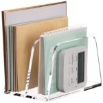 SANRUI Acrylic Mail Organizer for Desk Vertical Letter Holder Clear Bookshelf 2-Slots, Small File Sorter for Bills, Envelopes, Office Supplies, Upright Binder Divider for Home Office School - Image 2