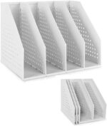 SAYEEC Collapsible Magazine Holder Plastic Desktop 4 Compartment File Desk Magazine Organizer Vertical File Divider Sorter Storage Document Organizer for Office Home School Gray - Image 2