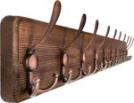 SKOLOO Coat Rack Wall Mounted - 38.6" Long, Wooden, Heavy Duty, Rustic Coat Hooks for Wall, Coat Rack with 10 Triple Hooks for Hanging Clothes, Jacket, Hat(Brown & Retro Red) - Image 2