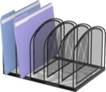 SUPEASY 5-Section File Organizer, Mesh Desk Organizer Upright File Holder Desktop Organizer File Sorter, File Folder Holder for Office Home, Large Capacity Black - Image 2