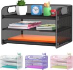 Samstar 3 Tier Letter Tray Paper Organizer with Handle, Mesh Desk Organizer Paper Sorter File Rack Shelves, Black - Image 2