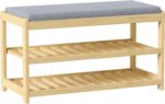 Shoe Bench Entryway, 100% Solid Solid Wood Shoe Rack Bench with Storage and Cushion Padded Seat, 3-Tier Shoe Organizer for Hallway Living Room, Mudrooms, Natural - Image 2