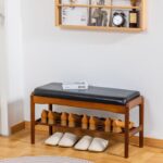 Shoe Bench, Entryway Bench, Wood 2-Tier Shoe Rack with Cushion Padded Seat Shoe Organizer (31.5",Black) - Image 2