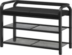 Shoe Bench with Backrest, Entryway Bench, 2-Tier Shoe Rack with PU Padded Seat, Upholstered Shoe Storage Bench with Back, for Hallway, Entryway, Foyer, Bedroom, Black HX04BB - Image 2