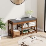 Shoe Rack Bench with Cushion,2 Tiers Shoe Bench with Flip-Top Storage,Wood Shoe Rack for Entryway, Hallway, Bedroom, Front Door Entrance (Brown) - Image 2