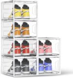 Shoe Storage Boxes Fit Size 13, White Plastic Stackable Shoe Organizer for Closet, Shoe Rack & Holder Sneaker Container, Thicken & Sturdy 6-Sided Hard Clear White 6 Pack - Image 2