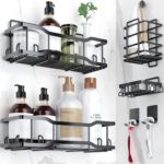 Shower Caddy Bathroom Shelves, The Athena Silken 4 Set, 40LB Capacity, Adhesive Tape No Drill - Rustproof -Gorgeous Powder Coated 304 Stainless Steel Shower Organizer for kitchen & Home Decor - Black - Image 2