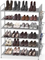 Simple Houseware 6-Tier Shoe Rack Storage Organizer w/Side Hanging Bag, Grey - Image 2