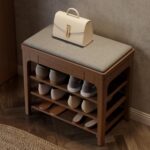 Small Shoe Bench with Storage, Wooden Shoe Storage Bench with Cushion&Hidden Drawer, 3-Tier Shoe Rack Bench for Entryway, Mudroom, Hallway - Image 2