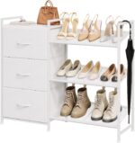 Somdot Shoe Rack, 3 Tier Shoe Organizer with 3 Drawers, Metal Shoe Storage Shelf for 6-9 Pairs of Shoes, Narrow Shoe Rack for entryway, White Leather - Image 2