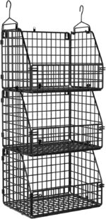 Stackable Wire Storage Baskets for Kitchen Closet Pantry, Hanging Closet Organizers Storage Shelves Organization, Wall Mount Metal Basket Bins, Clothing Vegetable & Fruit Organizer 3 pcs - Image 2
