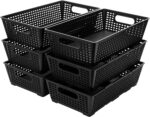Stackable Woven Plastic Basket, Storage Bins for Cabinet, Closet, Shelf, Under Sink and Countertop, Pantry Organizer Bins, 6 Pack - Image 2