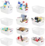 Tiawudi 12 Pack Storage Bins, Plastic Storage Containers, Multi-Use White Organizer Bins for Cabinet, Pantry, Drawer, Closet, Countertop or Shelves - Image 2