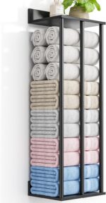 Towel Racks for Bathroom Wall Mounted with Wooden Storage Shelf, Updated 3 Bar Metal Towel Holder for Rolled Towels, Sturdy and Large Capacity, Towel Storage Organizer-Black - Image 2