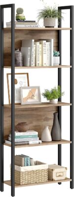 VASAGLE 5-Tier Bookshelf, Book Shelf, Industrial Bookcase, with Steel Frame, for Living Room, Home Office, Bedroom, 9.4 x 24.4 x 65 Inches, Camel Brown and Black ULLS025B50 - Image 2