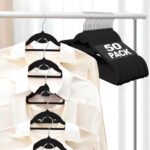 Velvet Felt Stackable Hangers 50 Pack, Non Slip, with 360° Swivel Hook, Ultra Thin and Space Saving for Suits, Shirts, Coats, 15Lbs Capacity Heavy Duty, Black - Image 2