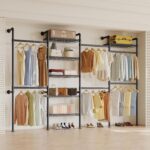 W4 Industrial Pipe Clothing Rack Wall Mounted Closet System Expandable Clothes Rack for Hanging Clothes, Heavy Duty Garment Rack Adjustable for Walk in Closet, Black - Image 2