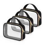 Wedama TSA Approved Toiletry Bag, 3 Pack Clear Makeup Bags with Handles, Quart Size Clear Toiletry Bags, PVC Cosmetic Bags for Women and Men, Carry on Airport Airline Compliant Bag, Black - Image 2