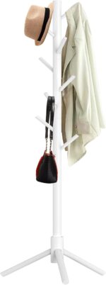 Wooden Coat Rack Stand, Freestanding Coat Rack with 8 Hooks, 3 Adjustable Size Coat Tree for Hats, Coats, Scarves bags, Coat Hanger Stand Used in Bedroom/Office/Entryway （White） - Image 2
